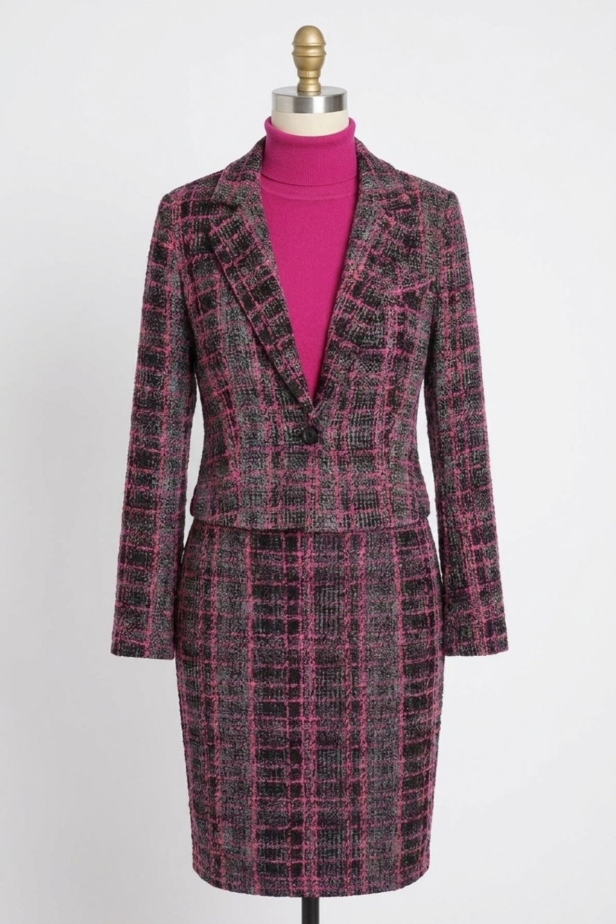 NEW FRANK LYMAN plaid knit blazer in pink/black